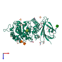 PDB entry 1ktb coloured by chain, top view.