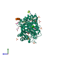 PDB entry 1ktc coloured by chain, side view.