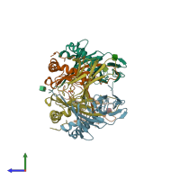 PDB entry 1ktd coloured by chain, side view.