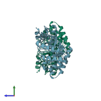PDB entry 1ktn coloured by chain, side view.