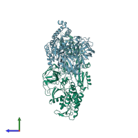 PDB entry 1ktv coloured by chain, side view.