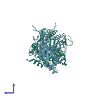 PDB entry 1ku0 coloured by chain, side view.