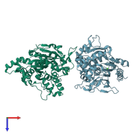 PDB entry 1ku0 coloured by chain, top view.