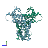 PDB entry 1ku2 coloured by chain, side view.