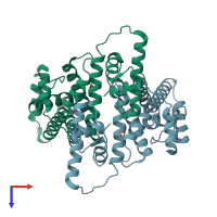 PDB entry 1ku2 coloured by chain, top view.