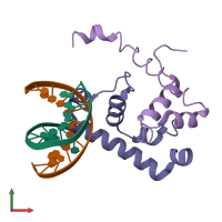 PDB entry 1ku7 coloured by chain, front view.