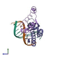 PDB entry 1ku7 coloured by chain, side view.