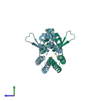 PDB entry 1ku9 coloured by chain, side view.