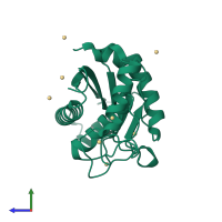 PDB entry 1kuf coloured by chain, side view.