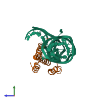 PDB entry 1kuq coloured by chain, side view.