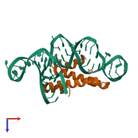 PDB entry 1kuq coloured by chain, top view.