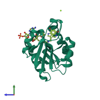 PDB entry 1kuv coloured by chain, side view.