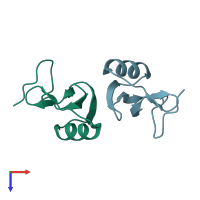 PDB entry 1kv0 coloured by chain, top view.