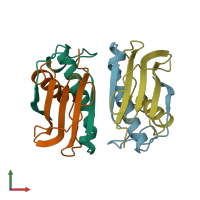 PDB entry 1kve coloured by chain, front view.