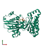PDB entry 1kvk coloured by chain, front view.