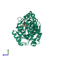 PDB entry 1kvk coloured by chain, side view.