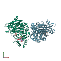 PDB entry 1kvl coloured by chain, front view.