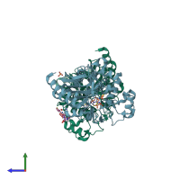 PDB entry 1kvl coloured by chain, side view.
