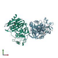 PDB entry 1kvm coloured by chain, front view.