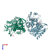 PDB entry 1kvm coloured by chain, top view.