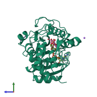 PDB entry 1kvt coloured by chain, side view.