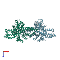 PDB entry 1kw2 coloured by chain, top view.