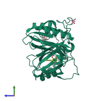 PDB entry 1kw6 coloured by chain, side view.