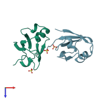 PDB entry 1kwa coloured by chain, top view.