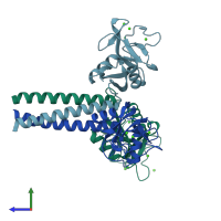 PDB entry 1kwt coloured by chain, side view.