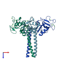 PDB entry 1kwt coloured by chain, top view.