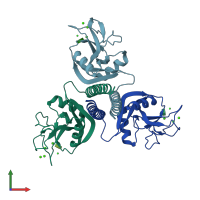 PDB entry 1kwu coloured by chain, front view.