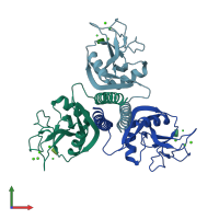 PDB entry 1kwx coloured by chain, front view.