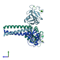 PDB entry 1kwx coloured by chain, side view.