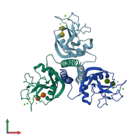 PDB entry 1kwy coloured by chain, front view.