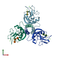 PDB entry 1kx0 coloured by chain, front view.