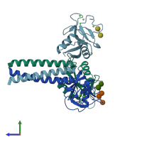PDB entry 1kx0 coloured by chain, side view.