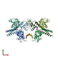 PDB entry 1kx1 coloured by chain, front view.