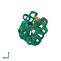 PDB entry 1kx7 coloured by chain, ensemble of 30 models, side view.