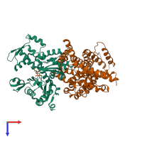 PDB entry 1kxp coloured by chain, top view.