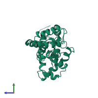 PDB entry 1kxu coloured by chain, side view.