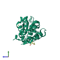 PDB entry 1ky0 coloured by chain, side view.