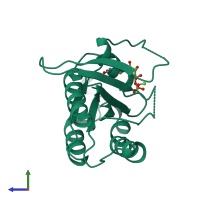 PDB entry 1ky3 coloured by chain, side view.