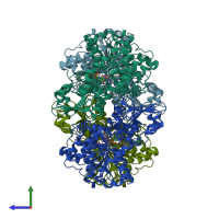 PDB entry 1ky5 coloured by chain, side view.