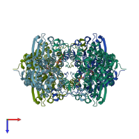 PDB entry 1ky5 coloured by chain, top view.