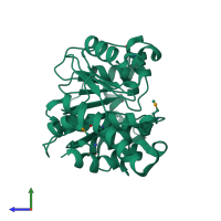 PDB entry 1kyh coloured by chain, side view.