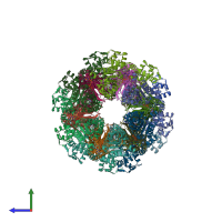 PDB entry 1kyi coloured by chain, side view.