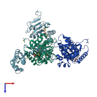 PDB entry 1kyq coloured by chain, top view.