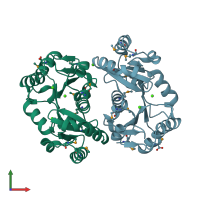 PDB entry 1kyt coloured by chain, front view.