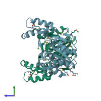 PDB entry 1kyt coloured by chain, side view.