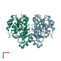 PDB entry 1kyt coloured by chain, top view.